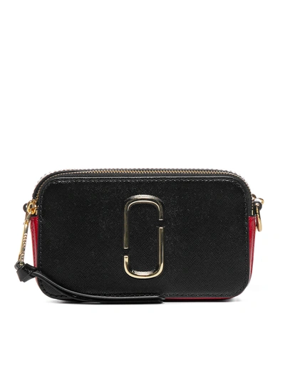 Shop Marc Jacobs Snapshot Leather Shoulder Bag In Black Red