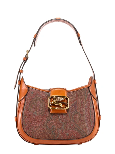 Shop Etro Branded Foldover Shoulder Bag In Brown