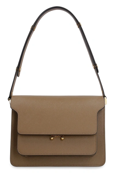 Marni Trunk Leather Shoulder Bag In Mud ModeSens