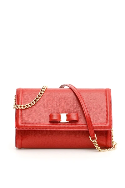 Shop Ferragamo Grain Calfskin Vara Minibag In Lipstick (red)