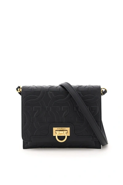 Shop Ferragamo Small Gancini Trifolio Shoulder Bag In Nero (black)