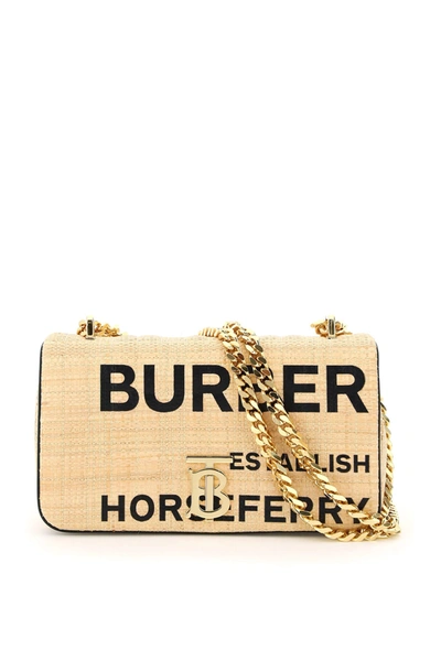 Shop Burberry Lola Quilted Raffia Bag Tb Monogram In Natural Black (beige)