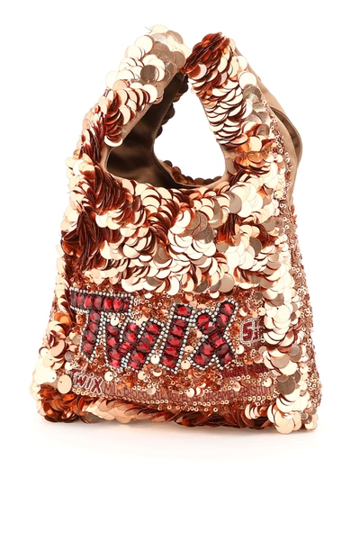 Shop Anya Hindmarch Anya Brands Twix Sequins Mini Tote Bag In Rose Gold (metallic)