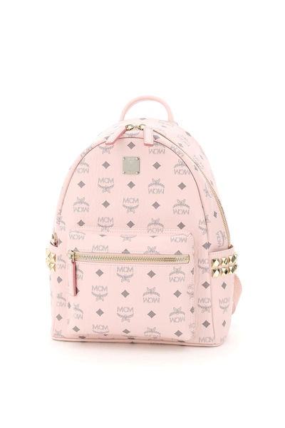 Shop Mcm Stark Visetos Backpack With Side Studs In Powder Pink (pink)