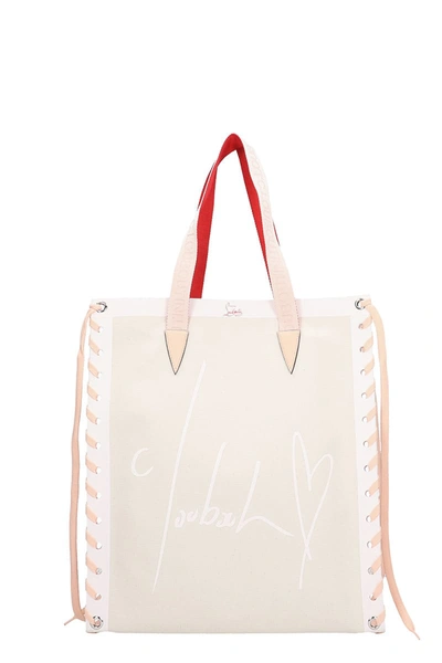 Shop Christian Louboutin Cabalace Small Tote In Beige Fabric