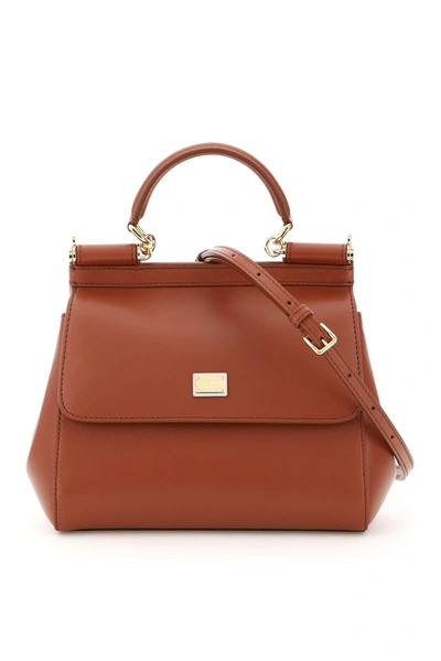 Shop Dolce & Gabbana Small Sicily Shoulder Bag In Cognac 3 (brown)
