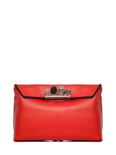 Shop Alexander Mcqueen Four Ring Clutch In Red