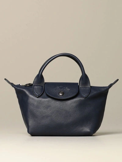 Shop Longchamp Mini Bag Le Pliage Cuir Bag In Mini Leather With Logo In Blue