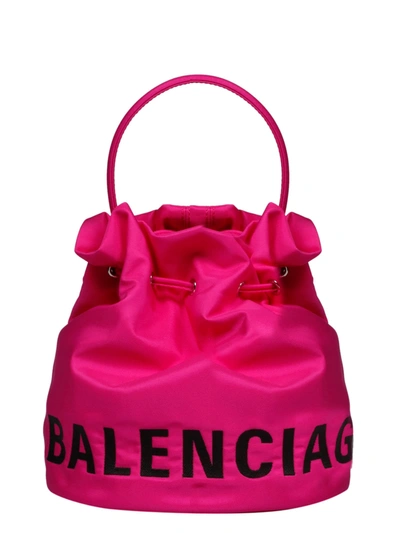 Shop Balenciaga Wheel Drawst Small Buck Bag In Pink & Purple
