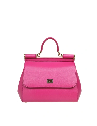 Shop Dolce & Gabbana Medium Sicily Bag In Dauphine Leather In Pink