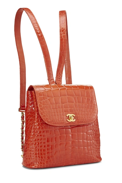 Pre-owned Chanel Orange Alligator Backpack