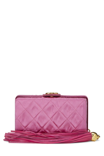 Pre-owned Chanel Pink Quilted Satin Tassel Clutch