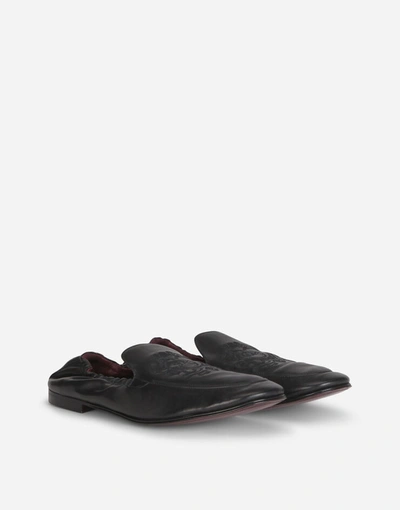 Shop Dolce & Gabbana Calfskin Loafers With Dg Coat Of Arms Embroidery In Black