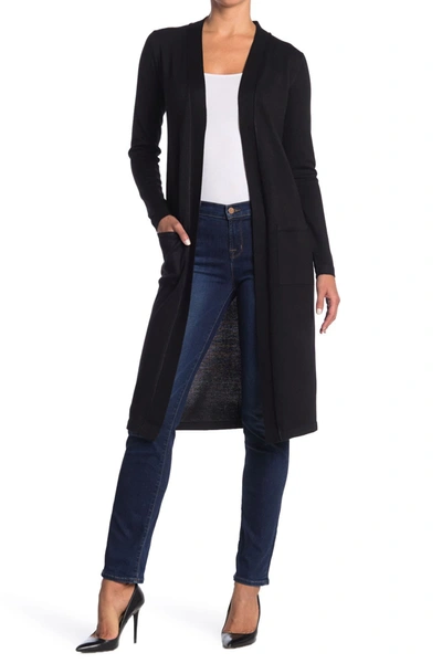 Shop M Magaschoni Long Sleeve Open Duster Cardigan In Black