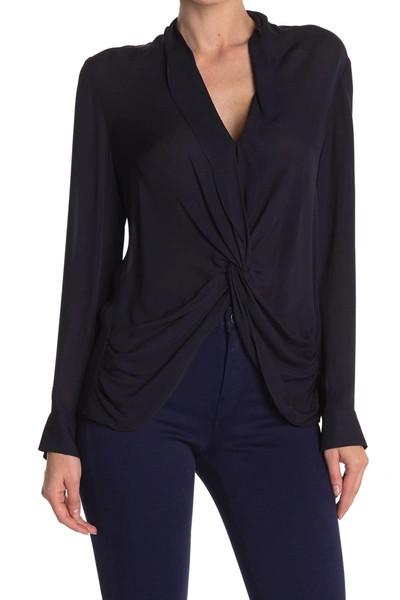 Shop L Agence Mariposa Twisted Front Silk Blouse In Midnight