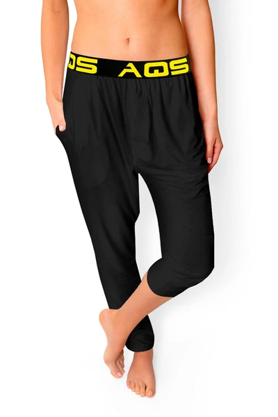 Shop Aqs Soft Knit Lounge Pants In Black W/ Yellow