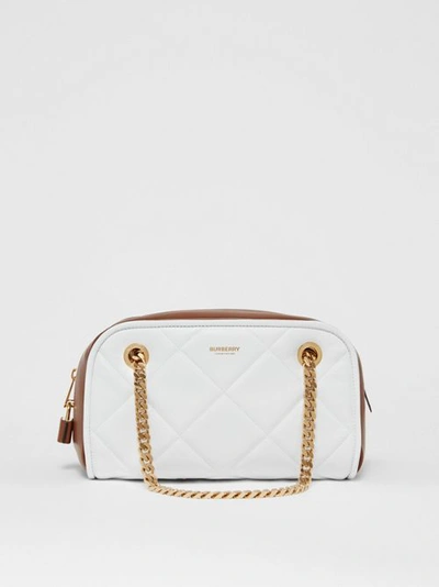 Shop Burberry Small Two-tone Lambsk In White/tan