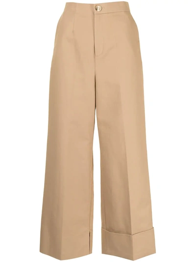 Shop Enföld Wide-leg Cotton Trousers In Brown