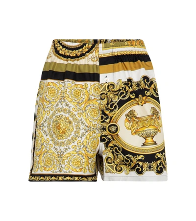 Shop Versace Barocco Mosaic Silk Shorts In Multicoloured