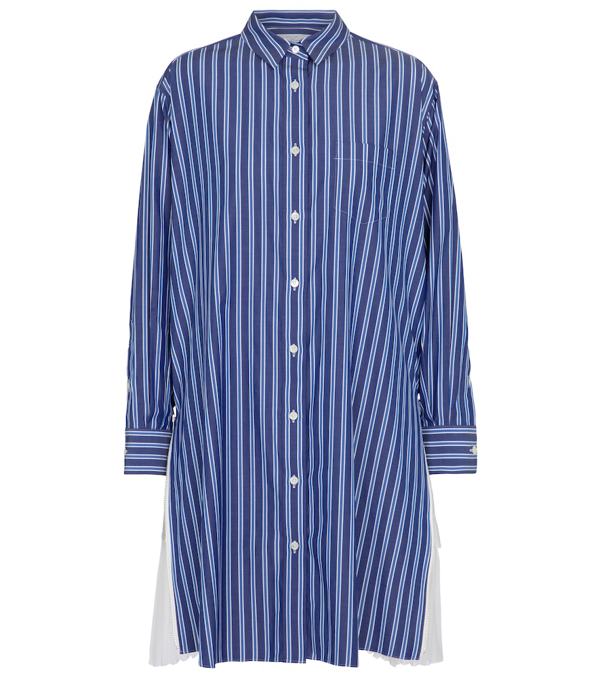 sacai pleated-panels striped shirtdress - Blue