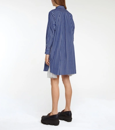 Shop Sacai Striped Zipped Cotton Shirt Dress In Blue