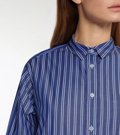 Shop Sacai Striped Zipped Cotton Shirt Dress In Blue