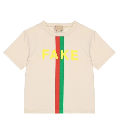 Shop Gucci Logo Cotton T-shirt In Beige