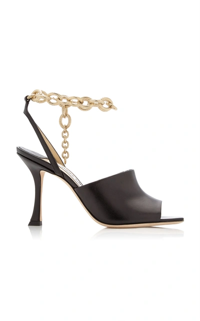 Shop Jimmy Choo Women's Sae Leather Chain-link Sandals In Black