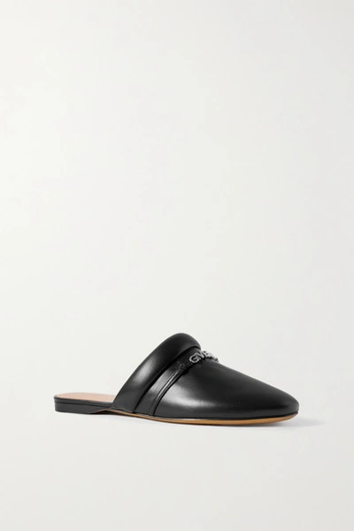 Shop Givenchy Elba Logo-embellished Leather Slippers In Black