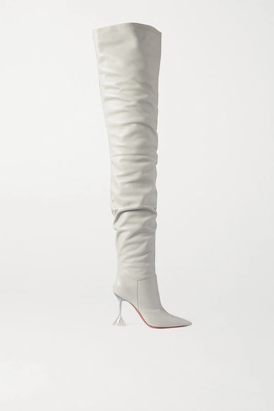 Shop Amina Muaddi Olivia Leather Thigh Boots In White