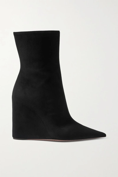 Shop Amina Muaddi Pernille Suede Wedge Ankle Boots In Black