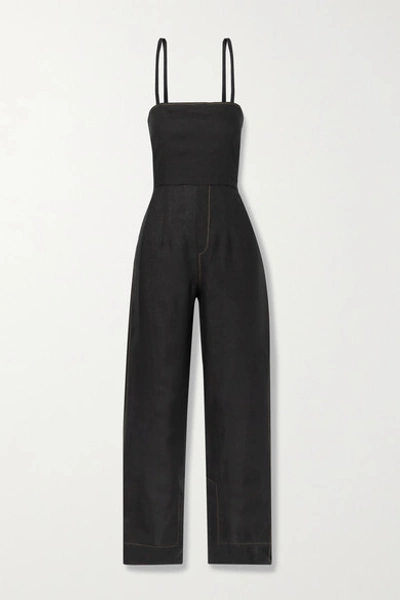 Shop Bassike + Net Sustain Open-back Linen Jumpsuit In Black