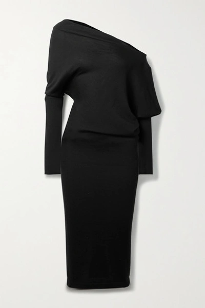 Shop Tom Ford One-shoulder Cashmere And Silk-blend Dress In Black