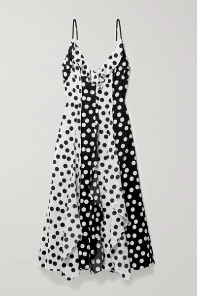 Shop Carolina Herrera Ruffled Polka-dot Crepe Midi Dress In Black