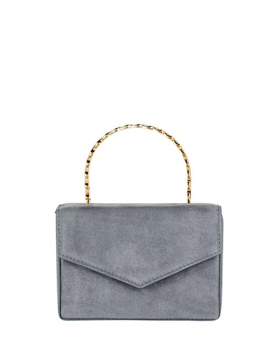 Shop Amina Muaddi Pernille Super Mini Suede Bag In Grey