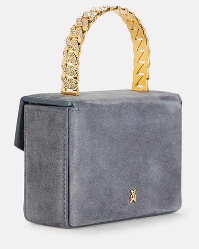 Shop Amina Muaddi Pernille Super Mini Suede Bag In Grey