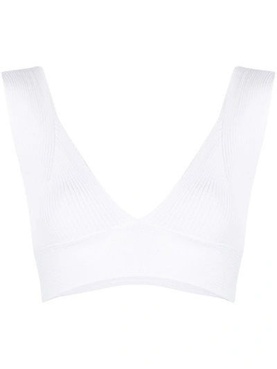 Shop Pinko Ribbed-knit Crop Top In White