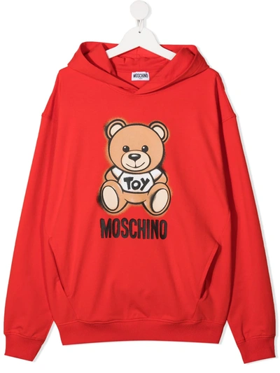 Shop Moschino Teen Teddy Bear Print Hoodie In Red