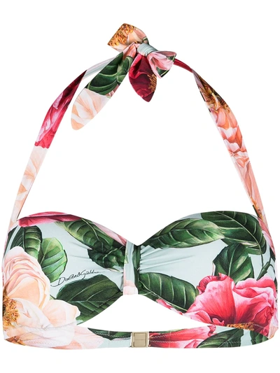 Shop Dolce & Gabbana Floral Bandeau Bikini Top In Pink