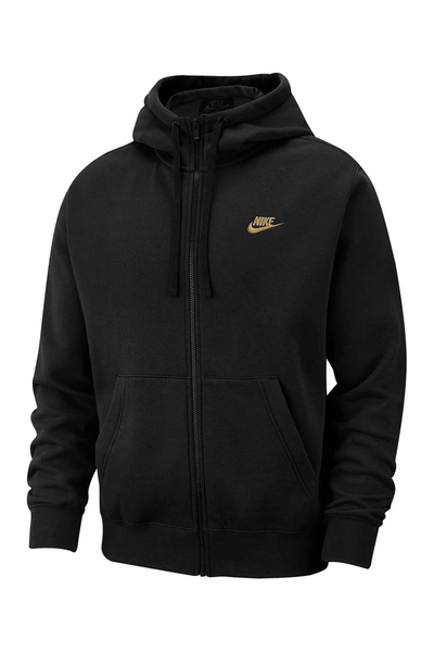 Shop Nike Full Zip Club Hoodie In Black/m Gold