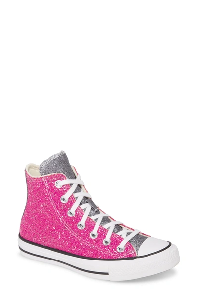Shop Converse Chuck Taylor® All Star® Glitter High Top Sneaker In Pink/silver/whi