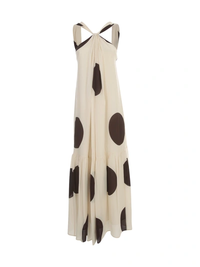 Shop Erika Cavallini Linette Silk Sleeveless Dress W/pois In Stmpw Ivory Pois Printing