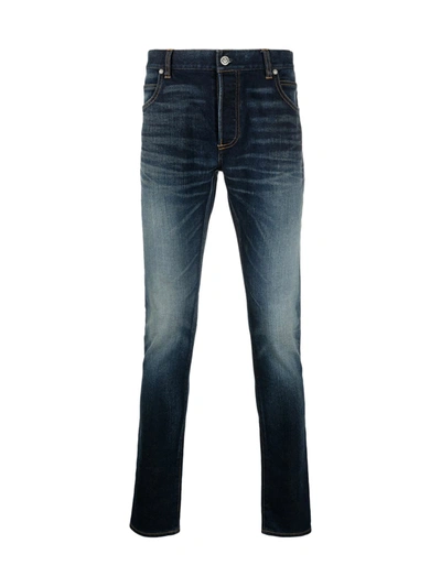 Shop Balmain B Embroidered Skinny Jeans-raw Vintage In Aa Bleu