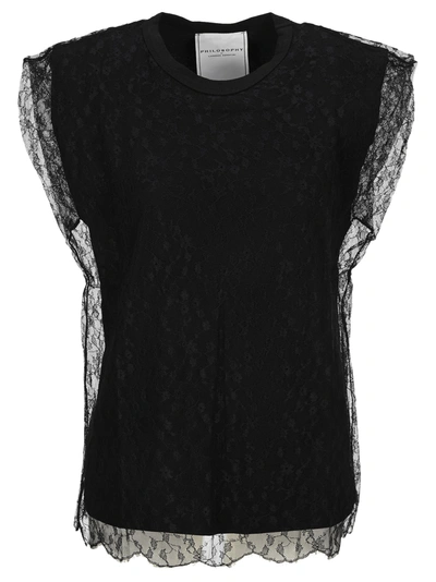 Shop Philosophy Di Lorenzo Serafini Philosophy Lace-overlay T-shirt In Black