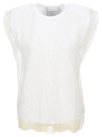 Shop Philosophy Di Lorenzo Serafini Philosophy Lace-overlay T-shirt In White