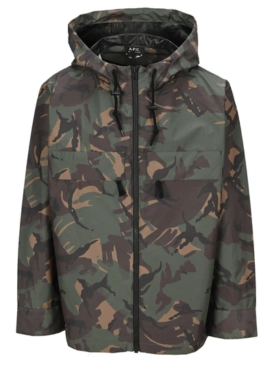 Shop A.p.c. Hooded Camouflage-print Jacket In Camo Green