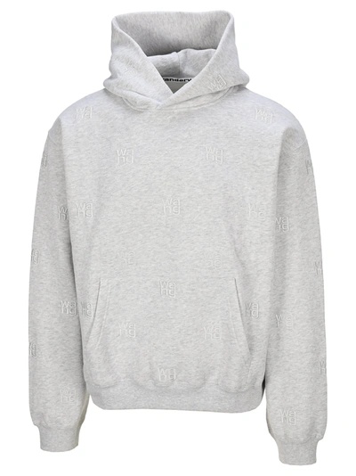 Shop Alexander Wang Logo Embroidered Hoodie In Heather Grey