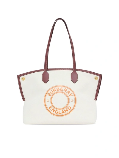 Shop Burberry Md Society Tote In Natural Garnet Mango