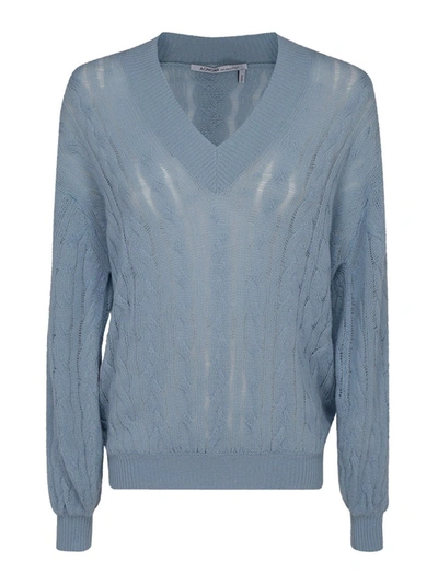 Shop Agnona Cable-knit Cashmere Sweater In Light Blue