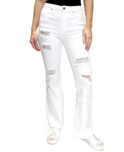 Shop Almost Famous Juniors' Distressed High-rise Flared Jeans In White